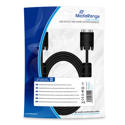 Καλώδιο MediaRange SVGA monitor connection cable, with ferrite cores, VGA/VGA, 3.0m., Black (MRCS114)
