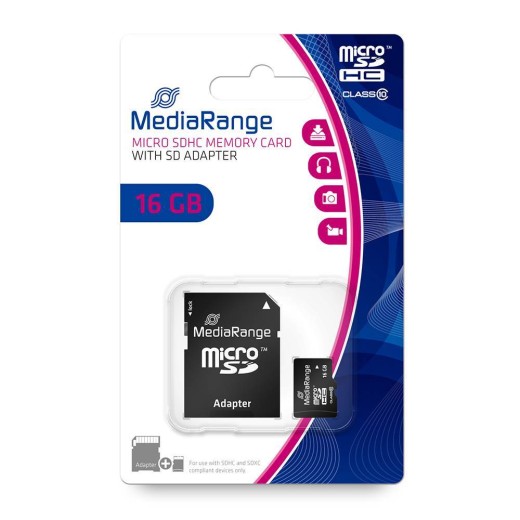 MediaRange Micro SDHC Class 10 With SD Adaptor 16 GB (High Capacity) (MR958)