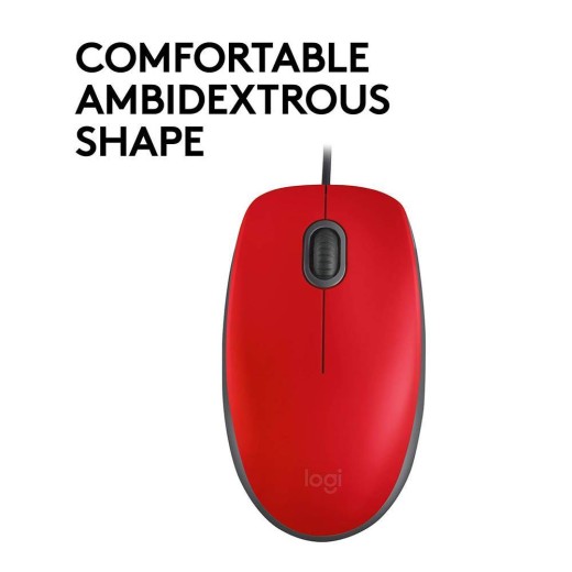 Logitech M110 Optical Mouse (Red, Wired) (910-005489) (LOGM110RED)