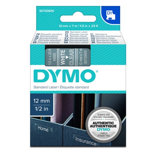 Ταινία Ετικετογράφου DYMO Standard 45020 12 mm x 7 m (Λευκά Γράμματα σε Διάφανο Φόντο) (S0720600) (DYMO45020)