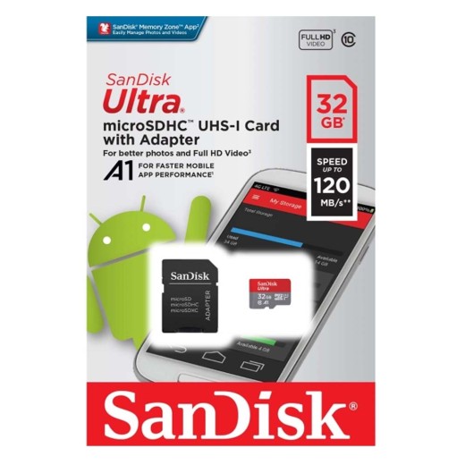 Sandisk Ultra microSDHC 32GB Class 10 A1 With Adapter Mobile (SDSQUA4-032G-GN6MA) (SANSDSQUA4-032G-GN6MA)