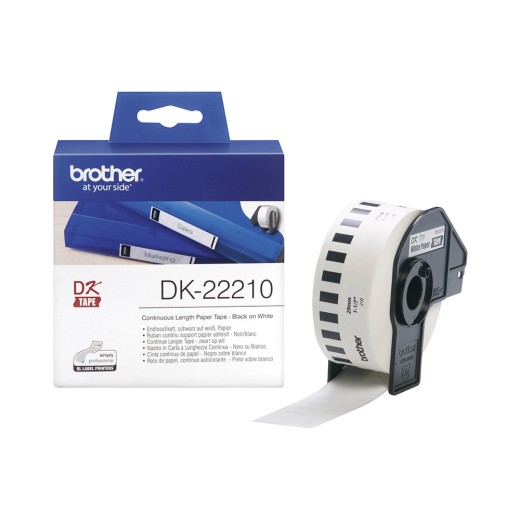 Brother DK-22210 Continuous Paper Label Roll – Black on White, 29mm wide (DK22210) (BRODK22210)