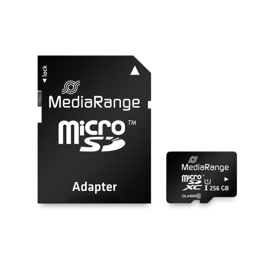 MediaRange microSDXC memory card, UHS-1 | Class 10, with SD adapter, 256GB (MR946)
