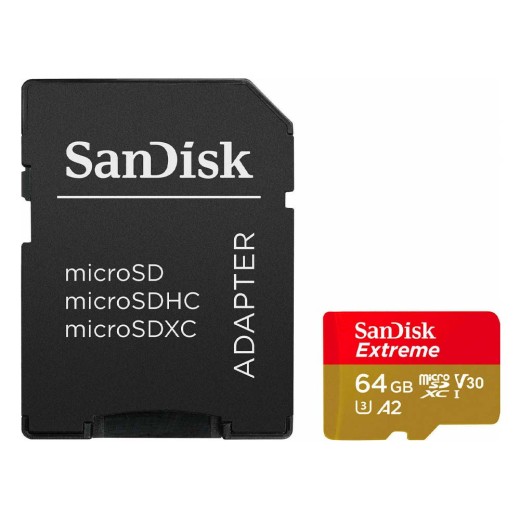 Sandisk Extreme microSDXC 64GB Class 10 U3 V30 A2 UHS-I με αντάπτορα (SDSQXAH-064G-GN6MA) (SANSDSQXAH-064G-GN6MA)