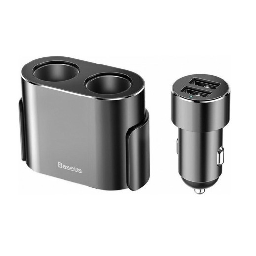 Baseus Car charger One to Two Cigarette Lighter(dual- lighter 80W+dual USB 3.1A) Black (CRDYQ-01) (BASCRDYQ-01)