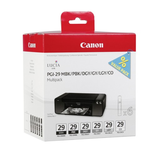 Canon Μελάνι Inkjet PGI-29 Monochrome Multipack (MBK/PBK/DGY/GY/LGY/CO) (4868B018) (CANPGI-29MPK2)
