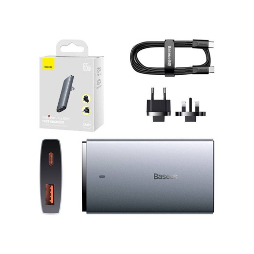 Baseus Φορτιστής με Θύρα USB-A και Θύρα USB-C και Καλώδιο USB-C 65W Γκρι (CCGP150113) (BASCCGP150113)