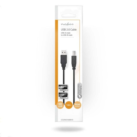 Nedis USB 2.0 Cable USB-A male - USB-B male 1m (CCGP60100BK10) (NEDCCGP60100BK10)