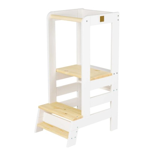 MeowBaby White Wooden Kitchen Helper for Children Step Stool with Natural Elements with out board  (KH01002WMIE) (MEBKH01002WMIE)