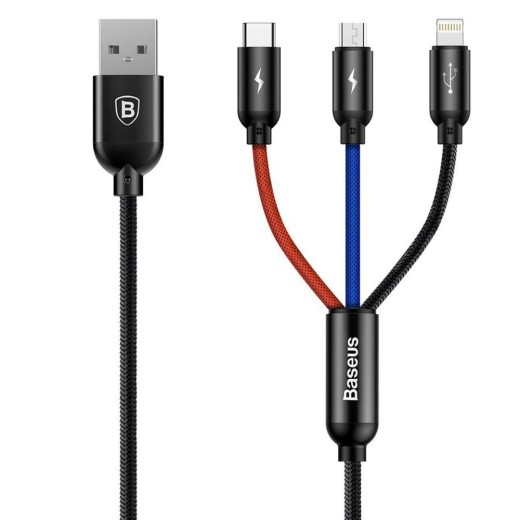 Baseus 3in1 Cable USB-C / Lightning / Micro 3,5A 0,3m Black (CAMLT-ASY01) (BASCAMLT-ASY01)