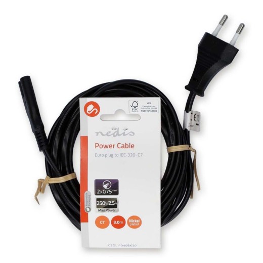 Nedis Euro - IEC C7 Cable 3m Μαύρο (CEGL11040BK50) (NEDCEGL11040BK30)