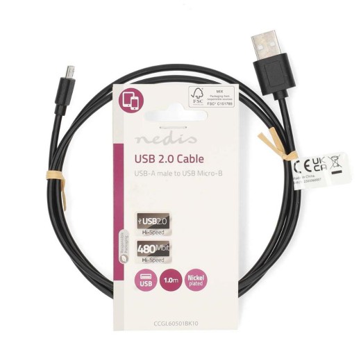Nedis USB 2.0 Cable USB-C male - USB-A 7.5W Black 1m (CCGL60501BK10) (NEDCCGL60501BK10)