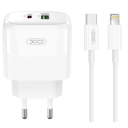 XO L137 ΦΟΡΤΙΣΤΗΣ PD20W/QC18W, 1 ΘΥΡΑ USB + 1 ΘΥΡΑ PD, ΜΕ ΚΑΛΩΔΙΟ LIGHTNING, ΛΕΥΚΟ