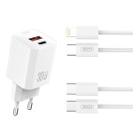 XO L149 ΦΟΡΤΙΣΤΗΣ PD30W 1 ΘΥΡΑ USB-A, 1 ΘΥΡΑ TYPE-C ΜΕ ΚΑΛΩΔΙΟ LIGHTNING, ΛΕΥΚΟΣ