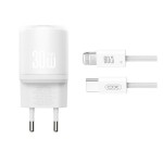 XO L150 ΦΟΡΤΙΣΤΗΣ 30W 1 ΘΥΡΑ TYPE-C, ΜΕ ΚΑΛΩΔΙΟ LIGHTNING, ΛΕΥΚΟΣ