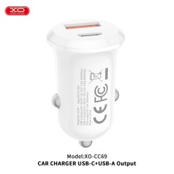 XO CC69 MINI SMART ΦΟΡΤΙΣΤΗΣ ΑΥΤΟΚΙΝΗΤΟΥ, 30W, 1 ΘΥΡΑ PD, 1 ΘΥΡΑ USB, ΛΕΥΚΟΣ