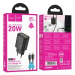 HOCO N61 GENTLE, ΣΕΤ ΓΡΗΓΟΡΗΣ ΦΟΡΤΙΣΗΣ, ΜΕ ΚΑΛΩΔΙΟ TYPE-C ΣΕ TYPE-C, 2 ΘΥΡΕΣ, ΜΑΥΡΟ