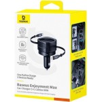 BASEUS ENJOYMENT MAX, ΦΟΡΤΙΣΤΗΣ ΑΥΤΟΚΙΝΗΤΟΥ, ΚΑΛΩΔΙΑ LIGHTNING ΚΑΙ TYPE-C, 60W, ΜΑΥΡΟ